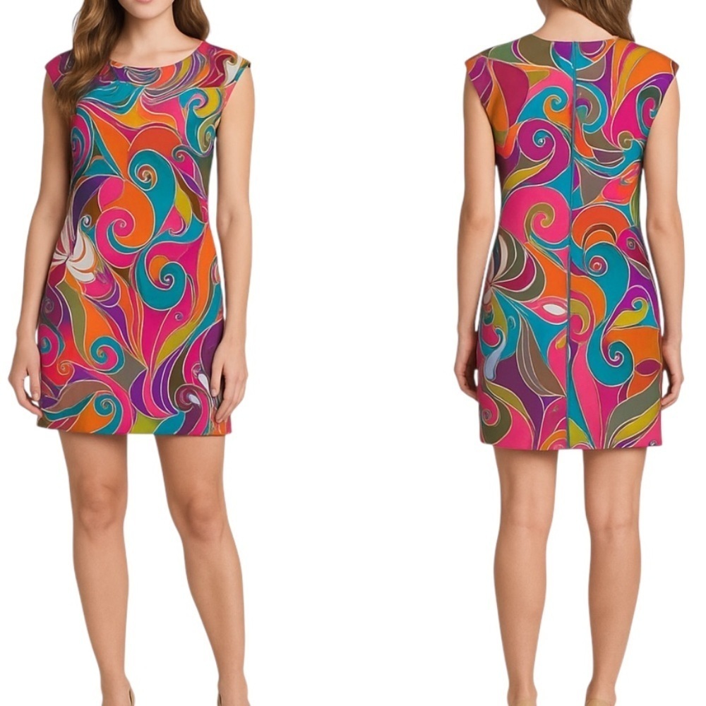 Trina Turk Multicolor Sleeveless Shift Dress Excellent Size S